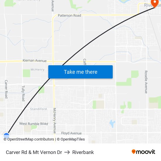 Carver Rd & Mt Vernon Dr to Riverbank map
