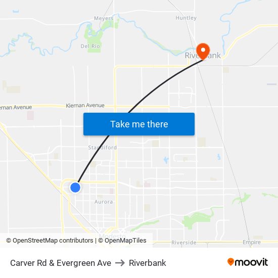 Carver Rd & Evergreen Ave to Riverbank map