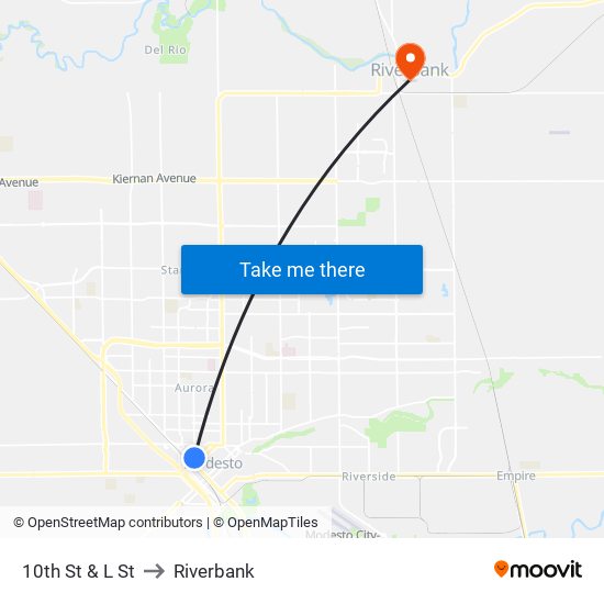 10th St & L St to Riverbank map