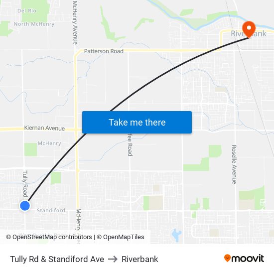 Tully Rd & Standiford Ave to Riverbank map