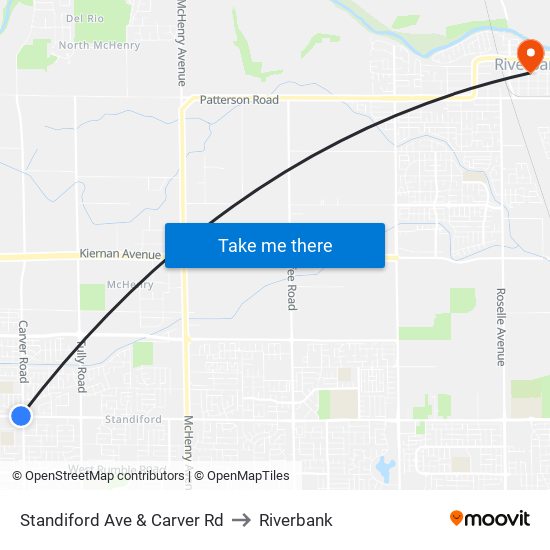 Standiford Ave & Carver Rd to Riverbank map