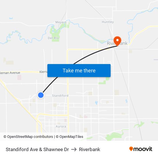 Standiford Ave & Shawnee Dr to Riverbank map