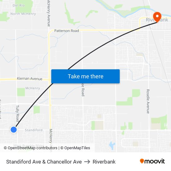 Standiford Ave & Chancellor Ave to Riverbank map