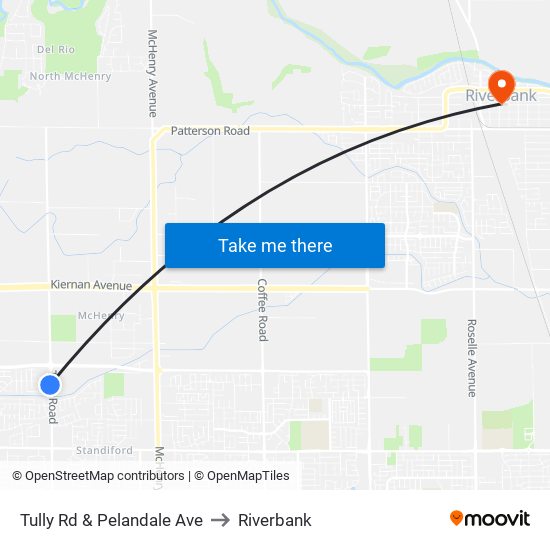 Tully Rd & Pelandale Ave to Riverbank map