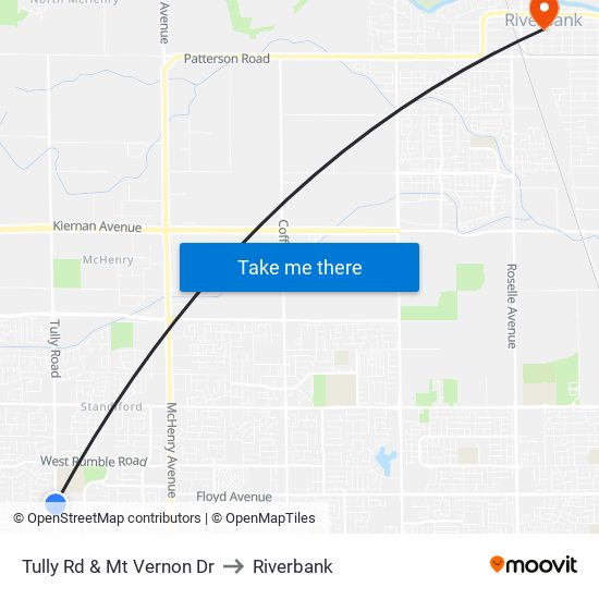 Tully Rd & Mt Vernon Dr to Riverbank map