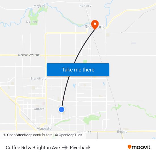 Coffee Rd & Brighton Ave to Riverbank map