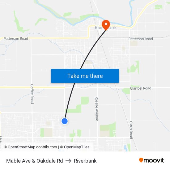 Mable Ave & Oakdale Rd to Riverbank map