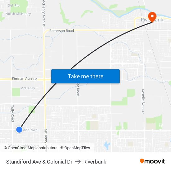 Standiford Ave & Colonial Dr to Riverbank map