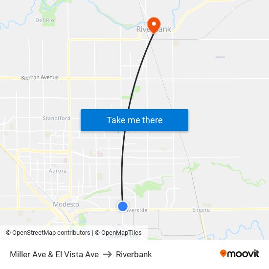 Miller Ave & El Vista Ave to Riverbank map