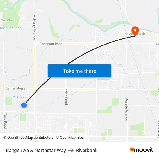 Bangs Ave & Northstar Way to Riverbank map