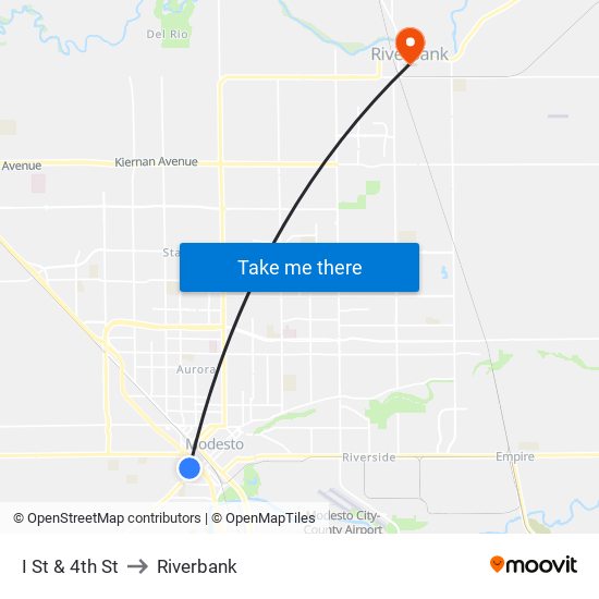 I St & 4th St to Riverbank map