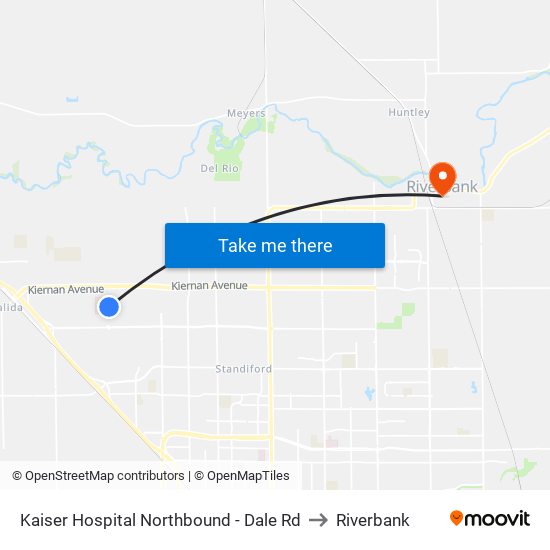 Kaiser Hospital Northbound - Dale Rd to Riverbank map