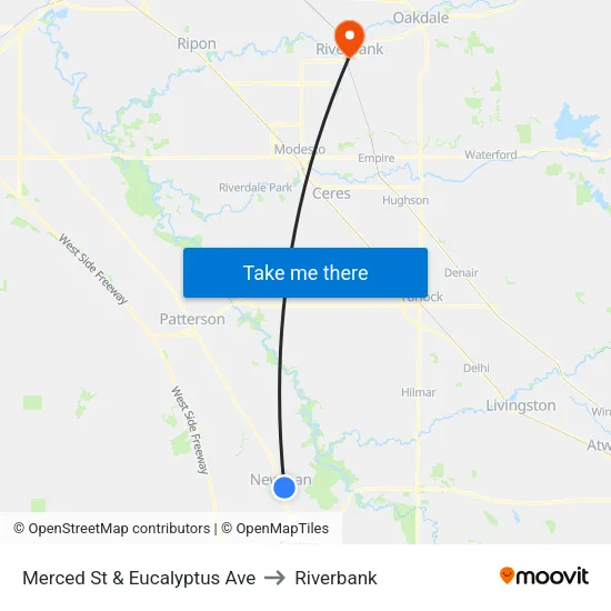 Merced St & Eucalyptus Ave to Riverbank map