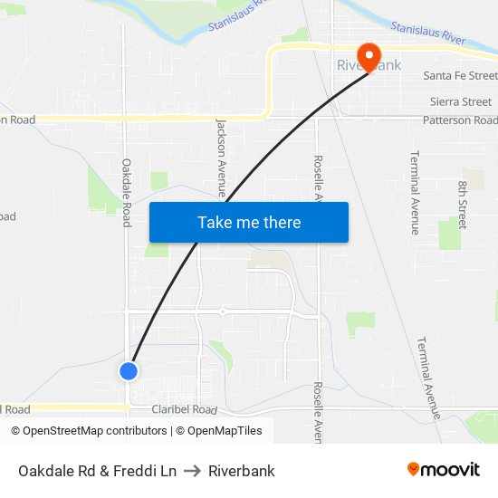 Oakdale Rd & Freddi Ln to Riverbank map