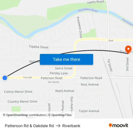 Patterson Rd & Oakdale Rd to Riverbank map