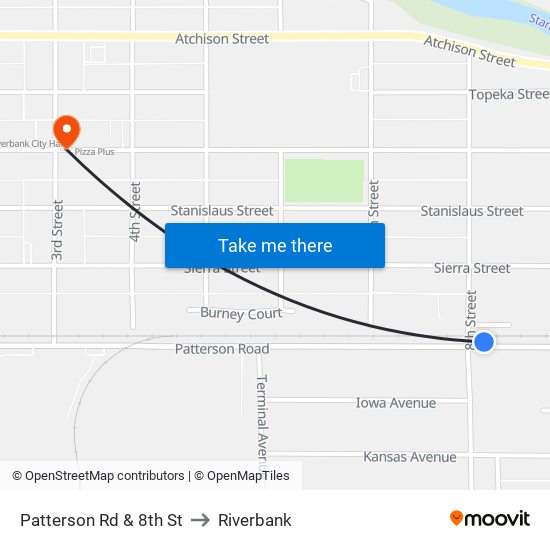 Patterson Rd & 8th St to Riverbank map