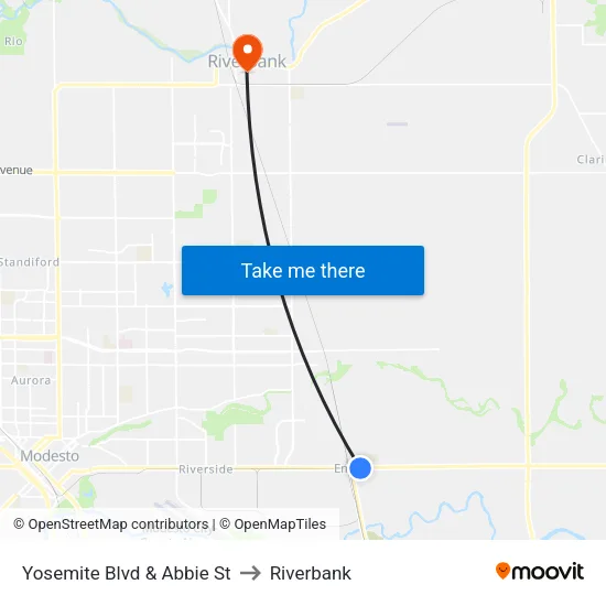 Yosemite Blvd & Abbie St to Riverbank map
