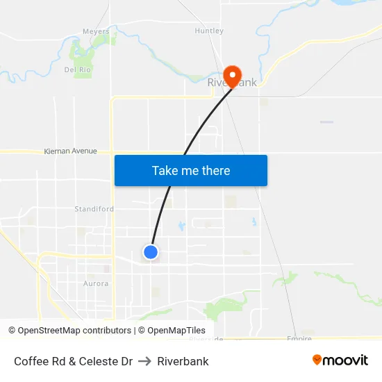 Coffee Rd & Celeste Dr to Riverbank map