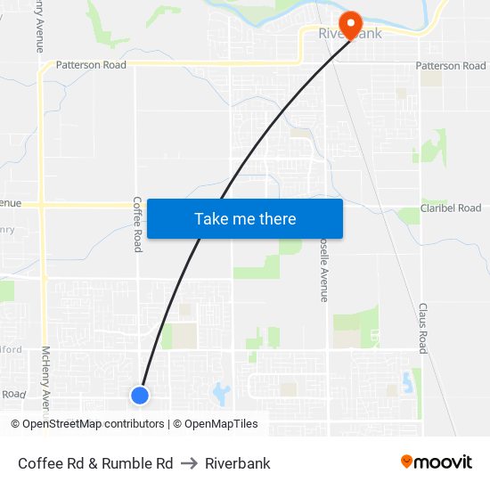 Coffee Rd & Rumble Rd to Riverbank map