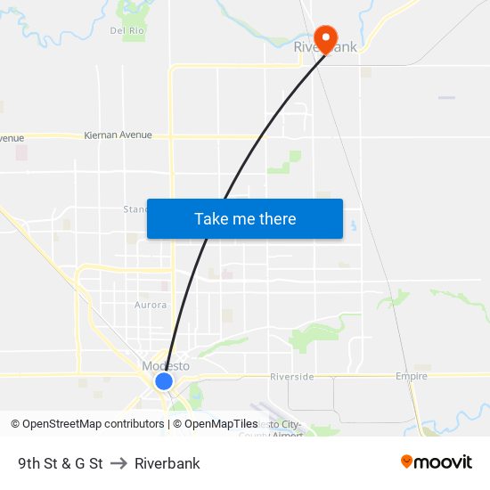 9th St & G St to Riverbank map