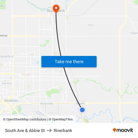 South Ave & Abbie St to Riverbank map