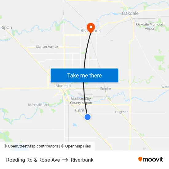 Roeding Rd & Rose Ave to Riverbank map