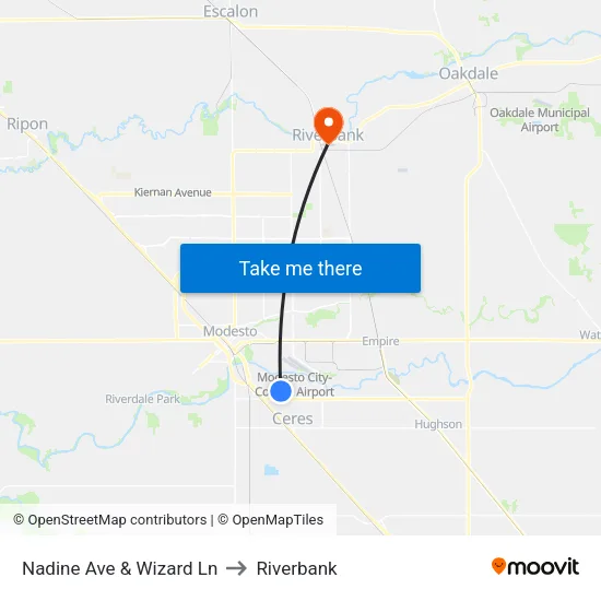 Nadine Ave & Wizard Ln to Riverbank map