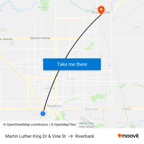 Martin Luther King Dr & Vine St to Riverbank map