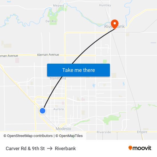 Carver Rd & 9th St to Riverbank map