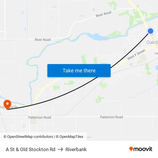 A St & Old Stockton Rd to Riverbank map