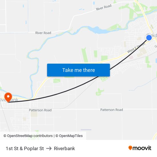 1st St & Poplar St to Riverbank map