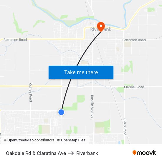 Oakdale Rd & Claratina Ave to Riverbank map