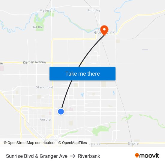 Sunrise Blvd & Granger Ave to Riverbank map