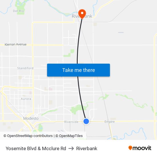 Yosemite Blvd & Mcclure Rd to Riverbank map