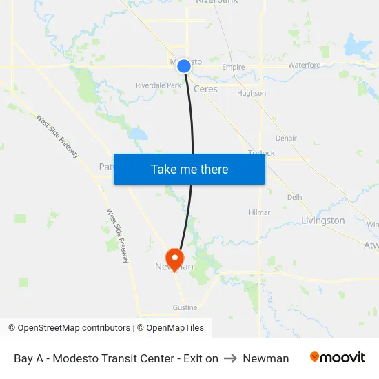 Bay A - Modesto Transit Center - Exit on to Newman map