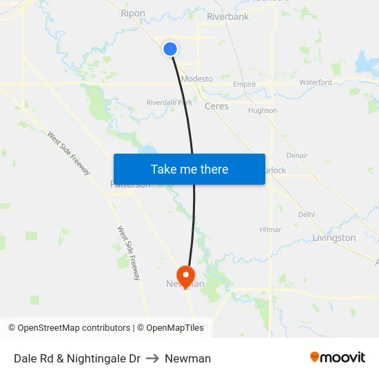 Dale Rd & Nightingale Dr to Newman map