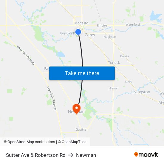 Sutter Ave & Robertson Rd to Newman map