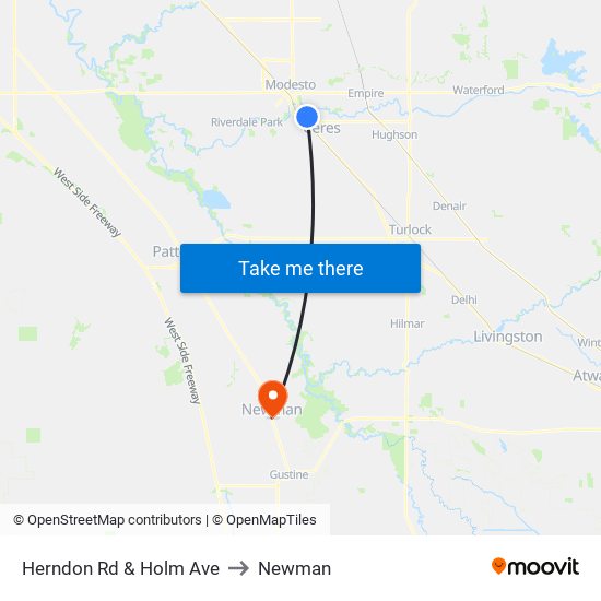 Herndon Rd & Holm Ave to Newman map