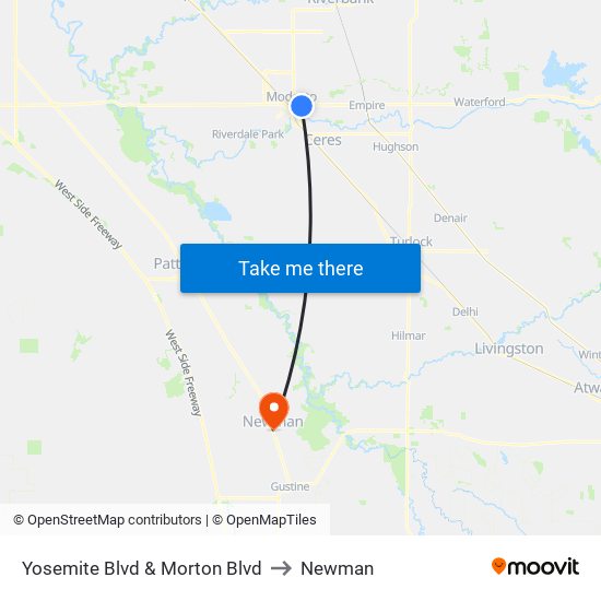 Yosemite Blvd & Morton Blvd to Newman map