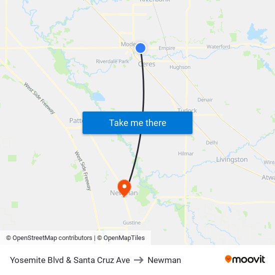 Yosemite Blvd & Santa Cruz Ave to Newman map