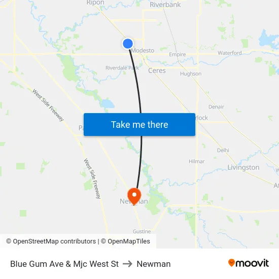 Blue Gum Ave & Mjc West St to Newman map