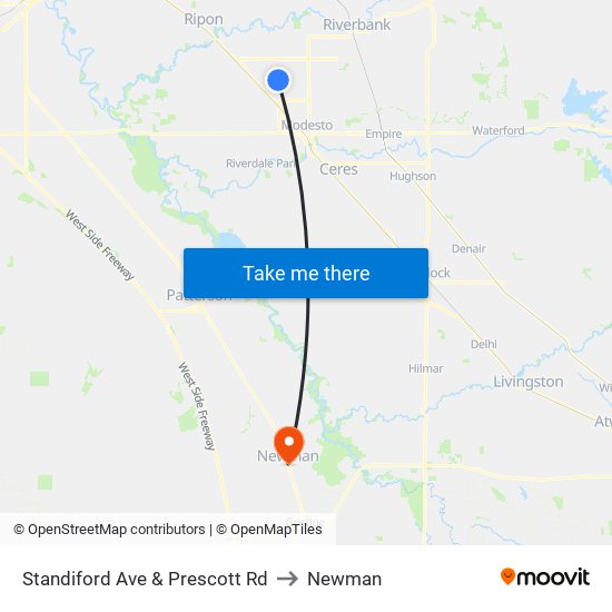 Standiford Ave & Prescott Rd to Newman map