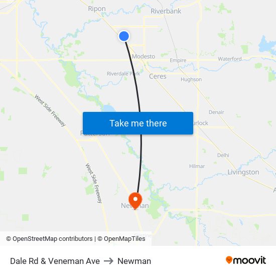 Dale Rd & Veneman Ave to Newman map