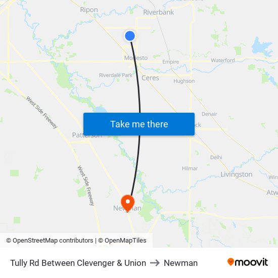 Tully Rd Between Clevenger & Union to Newman map