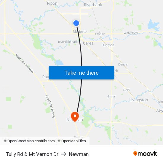 Tully Rd & Mt Vernon Dr to Newman map