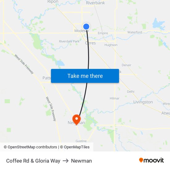 Coffee Rd & Gloria Way to Newman map