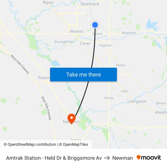 Amtrak Station - Held Dr & Briggsmore Av to Newman map