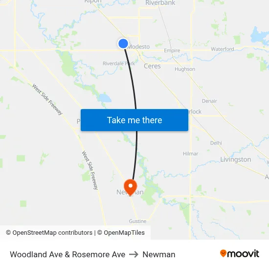 Woodland Ave & Rosemore Ave to Newman map
