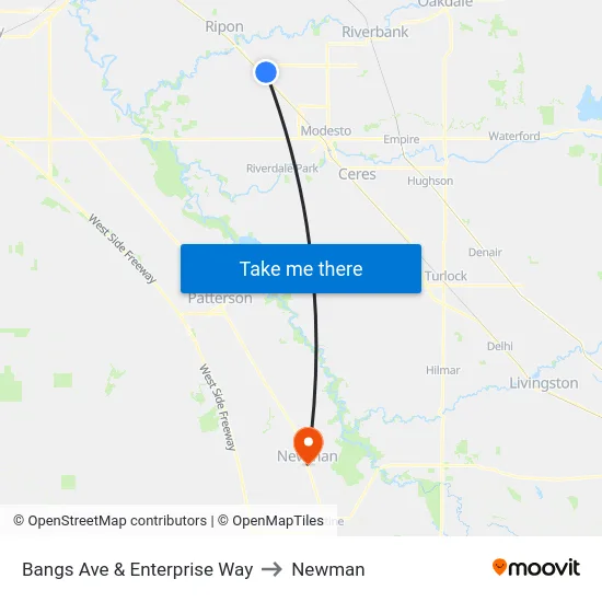 Bangs Ave & Enterprise Way to Newman map