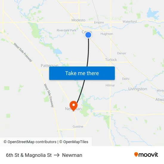 6th St & Magnolia St to Newman map